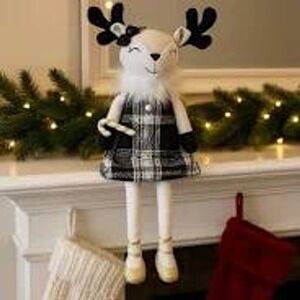 Cupcakes and Cashmere Deer Ballerina Plush Black White Dress Holiday Decor 22"